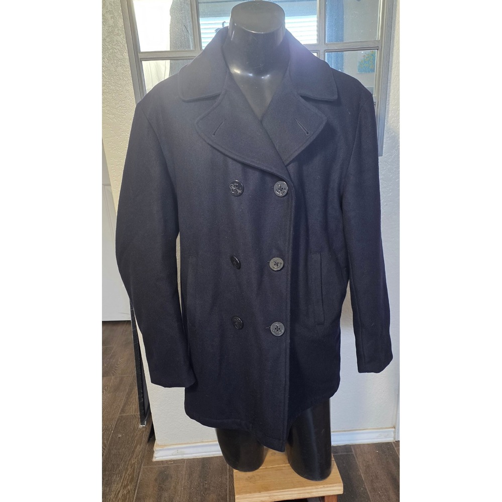 Weatherproof Garment Company Mens Navy Blue Wool Blend Double Breasted Pea Coat